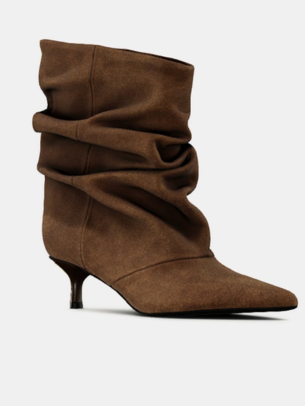 Zara Ruched Split Leather Ankle Boots | Dark Tan Brown | Kitten Heel | NWT - Picture 8 of 15
